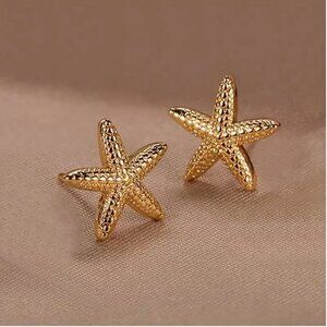 Starfish Gold Tone Stud Earrings, Vacation Style